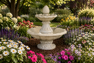 Medium 2 Tier Round / Small Pineapple Concrete Water Fountain